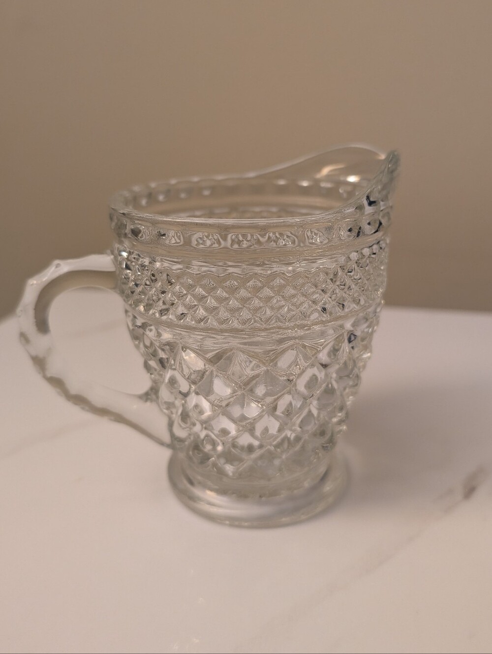 Vintage EAPG Pressed Glass Creamer | Waffle & Star Pattern